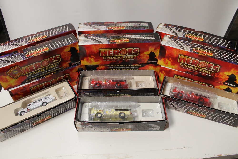 SIXTEEN BOXED CORGI HEROES UNDER FIRE FIRE ENGINES, US53507 x 3, US53508 x 2, US50807 x 2,US50808,