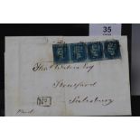S.G.14 1841 2d BLUE, strip of four on entire to Salisbury