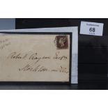 1841 1d RED, on deeply blued paper, on cover Neacham to Stockton on Tees, FU, black Maltese cross