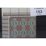 S.G. 205a 1887 4d GREEN AND DEEP BROWN, an UN/M corner marginal block of six