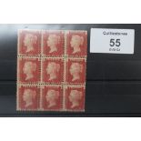 S.G. 44 1D RED, plate 124, a block of 9, fine mint