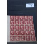 S.G. 44 1d RED, plate 214, a block of 25 (5 x 5), mint with marginal inscription, fine piece