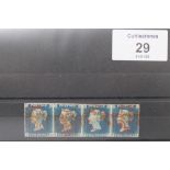 S.G. 4 1840 2d BLUE PLATE 2, a horizontal strip of four margins, virtually clear all round (