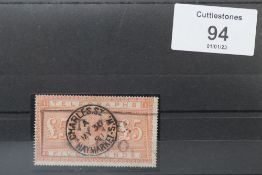 S.G. t18 1877 £5 ORANGE, FU