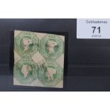 S.G. 54 1/= PALE GREEN, block of four cut square, touched in places, FU