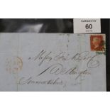 1855 1d RED COVER, tied by green Dublin 186 numeral to Wellington (Somerset), sl. rounded top