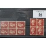 s.g. 44 1864 1d RED, plate 134, mint block of six and plate 120 mint block of 4