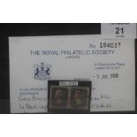 S.G. 1d BLACK, plate 6, a very fine used horizontal pair with clean royal certificate