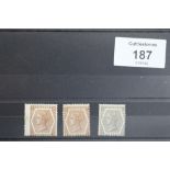 S.G. 122, 122A, 125, 1872 6d x3, fine mint (S.G. £4600)