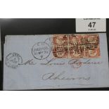 S.G. 48 1870 ½ BLOCK OF SIX ON COVER, Liverpool to Rheims, various additional markings