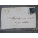 S.G. 4 1840 2d DEEP BLUE, on entire London to Cirencester, a fine four margin example tied by two