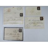 1840 1d BLACK x 4, on seperate letters, mainly fine