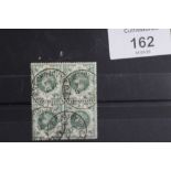 S.G. 211 1/= DULL GREEN, superb used block of four with Bradford Steel CDS's, strong colour