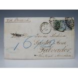 S.G. 118 1867 2/= BLUE, together with 1870 1/= plate 12, on cover to El Salvador, endorsed via