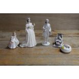 A COALPORT FIGURINE 'QUEEN VICTORIA' TOGETHER WITH ROYAL DOULTON 'LINDSEY', TRINKET BOX ETC