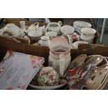 TWO TRAYS OF ASSORTED CERAMICS TO INCLUDE ROYAL ALBERT LIMITED EDITION WOMAN OF THE CENTURY QUEEN