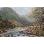 AN OIL ON BOARD OF A RIVER SCENE SIGNED J CASSELL HUTCHINSON