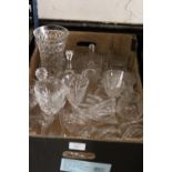 A TRAY OF ASSORTED GLASSWARE ETC