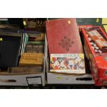 TWO TRAYS OF VINTAGE GAMES TO INCLUDE A CRIBBAGE BOARDS, FEATHER FLIGHT DARTS ETC