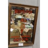 A SMALL VINTAGE BEEFEATER GIN ADVERTISING MIRROR - H 33.5 CM