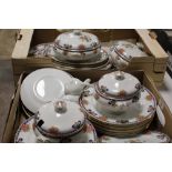 TWO TRAYS OF VICTORIAN STYLE DINNERWARE TO INCLUDE LIDDED TUREENS AND LADLES