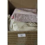 A BOX OF EMBROIDERED TABLECLOTHS ETC