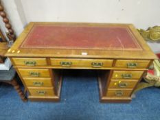 AN ANTIQUE LEATHER TOPPED TWIN PEDESTAL DESK W-123 CM A/F