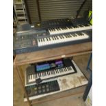 TWO LARGE ELECTRIC KEYBOARDS AND A YAMAHA DRUM BANK