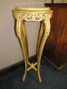 A 20TH CENTURY GILT PAINTED AND MARBLE TOPPED JARDINAIRE STAND