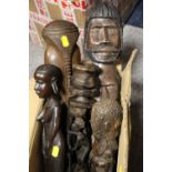 FIVE LARGE WEST AFRICAN TRIBAL ART CARVED FIGURES