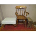 A SMALL CHILDS TRADITIONAL ARM CHAIR WITH TWO STOOLS (3)