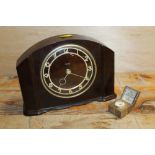 A VINTAGE SMITHS BAKELITE MANTLE CLOCK TOGETHER WITH A MINIATURE CLOCK