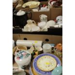 THREE TRAYS OF ASSORTED CERAMICS TO INCLUDE A CROWN DUCAL DECO JUG
