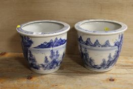 TWO BLUE AND WHITE THAI PLANTERS - ONE HEAVILY CRACKED