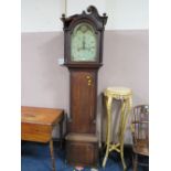 AN ANTIQUE OAK 8 DAY LONGCASE CLOCK BY ROB SALTER - OSWESTRY TWIN WEIGHT - PENDULUM - A/F