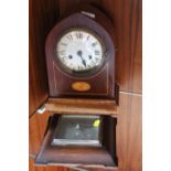 AN INLAID DOME MANTLE CLOCK TOGETHER WTIH A BAROMETER (2)