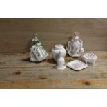 TWO ROYAL WORCESTER FIGURINES 'SWEET ROSE' AND 'SWEET HOLLY' TOGETHER WITH WEDGWOOD TRINKETS ETC