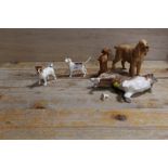FIVE BESWICK DOGS TO INCLUDE A HUNTING HOUND