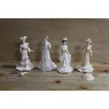 FOUR COALPORT FIGURINES 'CHARLOTTE', 'SOPHIE' - A/F, LADY ROSE - A/F AND LADY ALICE