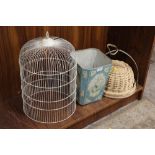 A VINTAGE BIRDCAGE TOP, METAL WASTE PAPER BIN ETC