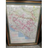 TWO LARGE FRAMED AND GLAZED MAPS - BOSNIA MINES AND A TOPOGRAPHICAL MAP OF NORTHERN UKRAINE (2)