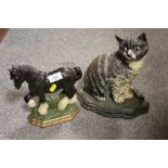 A CAST METAL SHIRE HORSE DOOR STOP TOGETHER WITH A CAT EXAMPLE