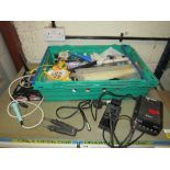 VARIOUS SOLDERING IRONS, TORCH SET, TERMINAL BLOCKS, BATTERY PACKS, SOLDER, BRAZING RODS, EARTHING