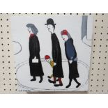 S. HALL - FOLLOWER OF L.S. LOWRY, 'FAMILY SUNDAY WALK', A SMALL OIL ON CANVAS, SIGNED TO THE