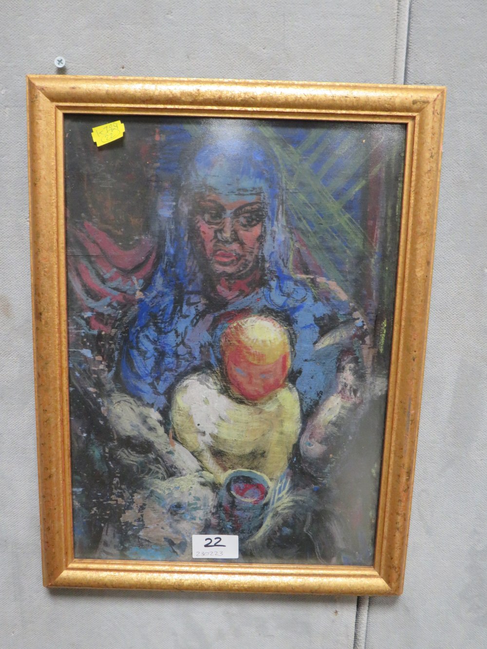 A 20TH CENTURY MIXED MEDIA OF BOARD DEPICTING MOTHER & CHILD - Image 2 of 2