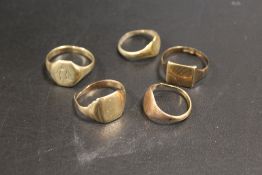 FIVE 375 STAMPED GOLD RINGS, A/F, APPROX COMBINED WEIGHT 14.6G