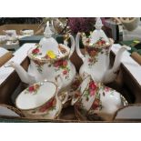 A TRAY OF ROYAL ALBERT OLD COUNTRY ROSES TEAWARE ETC TO INCLUDE A TEA AND COFFEE POT