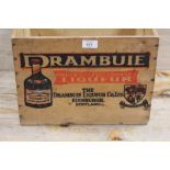 A VINTAGE ORIGINAL DRAMBUIE WOODEN CRATE