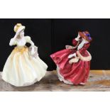 A ROYAL DOULTON TOP O' THE HILL FIGURE TOGETHER WITH A COALPORT AMY FIGURINE (2)