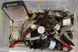 A TUB OF MANY WRIST WATCHES